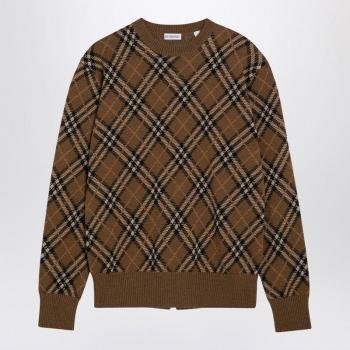 Maglia Burberry Girocollo In Misto Lana Check Marrone XS