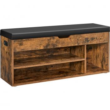 Storage + Cushion Shoe Bench (Rustic Brown) – 100 cm × 30 cm × 44 cm