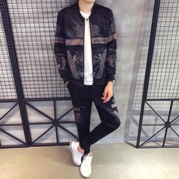 Chaqueta y pantalones de jogging unisex, dos piezas, abrigo estampado, temporada fría