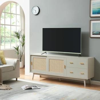 Meuble TV Susa beige en polyrotin 160 x 40 x 65 cm