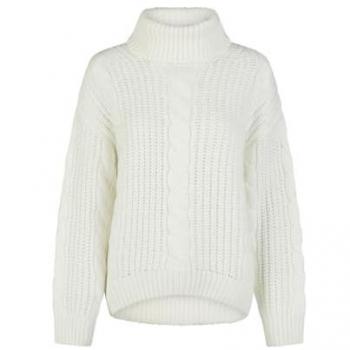 Marc Aurel Rollkragenpullover Zopfmuster offwhite