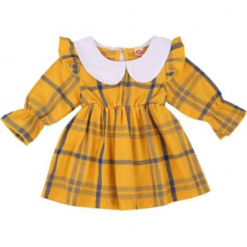 Baby Girl's Yellow Plaid Dress with Long Sleeves 0-3T