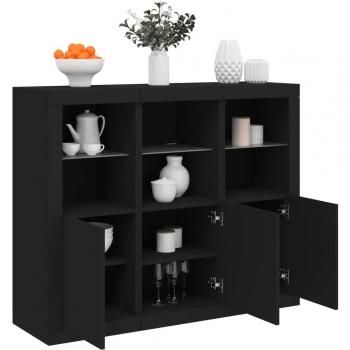 VidaXL Kommode mit LED-Leuchten 3 Stk. Schwarz Holzwerkstoff