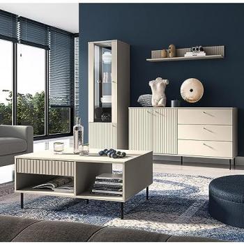 Lomadox Wohnzimmer-Set SALOU-131, 4-teilig in kaschmir matt, mit gerillter Optik und Couchtisch