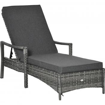 Tumbona de Ratán de Jardín Chaise Longue con Respaldo Ajustable en 4 Posiciones, Cojines Acolchados y Desenfundables para Terraza Patio Exterior 192x62,5