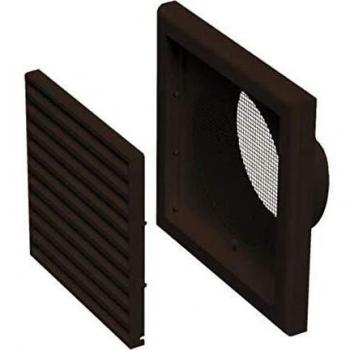 PVC‑Lüftungsgitter 186×186 mm, Jalousien + Insektenschutz, 150 mm Flansch Braun