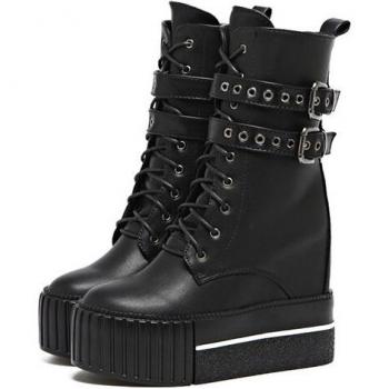 Women's Laced Short Boots with 12cm Wedge Heel