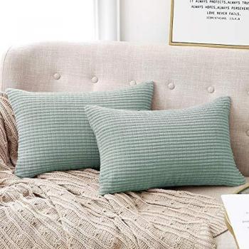 Deconovo 2-Pack Corduroy Pillow Covers 30cm x 50cm, 12x20 Inches Grid Design, Rectangular Cushion Cases