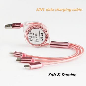 Cargador Retráctil USB 1 m 3‑en‑1