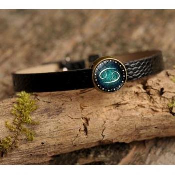 Bijou en cuir vintage, bracelet ajustable avec enveloppe du zodiaque