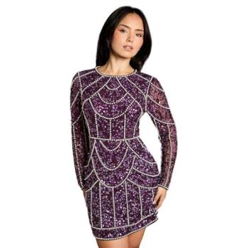 Coast Women's Petite Pearl Mini Dress, Long Sleeve – Fig Size 10