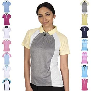 Women’s Zip‑Neck Golf Polo with Color‑Block Panels – Grey, Size 16