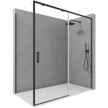 Mampara Ducha Angular 1 Puerta + 2 Fijos Cristal 6mm Negro Mate