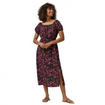 Robe Midi Fendue Imprimée Rose M & Co Noir