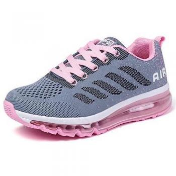 Chaussures de Sport Air Running Homme Femme Outdoor Gym Sneakers Respirantes Grey Pink 36