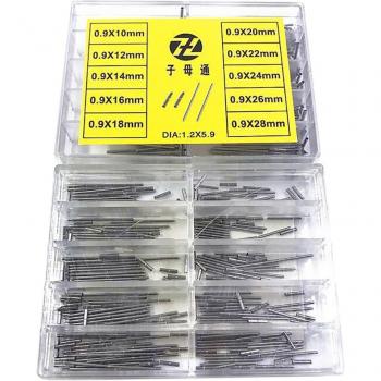 Pack de 10 pièces de broches et tubes pour horloger, diamètre 1,2 mm, 10-28 mm
