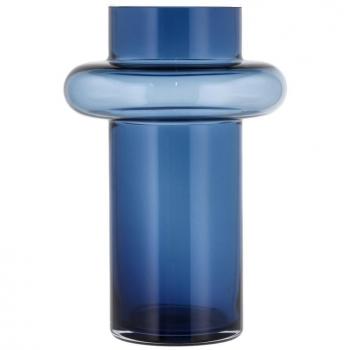 Dunkelblaue Tube Vase aus Glas, 25 cm, Lyngby Glas
