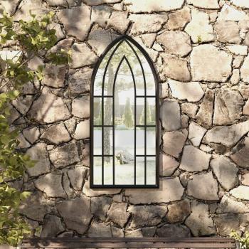 Garden Mirror 100x45 cm in Black Iron for Outdoor Spaces