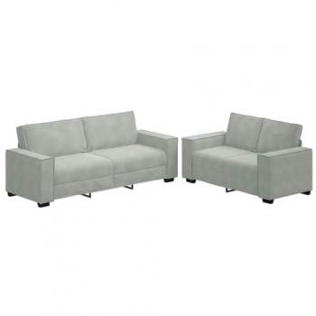 Sofá Pareado Terciopelo Gris Pálido con Accesorios