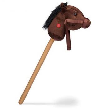 Cavallo di Legno e Peluche Relaxdays, Giocattolo per Bambini con Asta