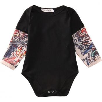 Rompers de bebé niño, manga larga, patchwork, estampado de tatuaje, 0-18 meses