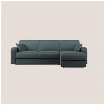 Divano Letto Angolare T01 in Velluto Morbido – Mat. 120x197, Colore Petrolio