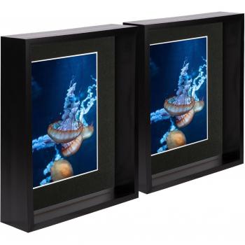 5-Piece Photo Frame Set: Black, 3D Deep Box Style, 8 x 10 Inch Frame with 5 x 7 Inch Matte Insert