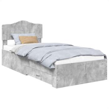 Concrete Grey 90 × 190 cm Bed Frame + Drawer – Engineered Wood (vidaXL)