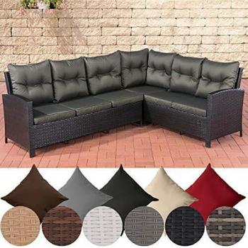 GartenEcksofa CLP „Minari“ – Schwarz‑Rattan mit anthrazitfarbenen Polstern