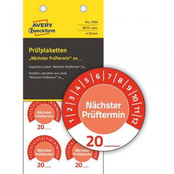 Avery Zweckform Prüfplaketten 'Nächster Prüftermin' 2020 Vinyl 30mm 10, rot