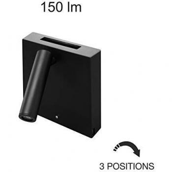 Aplique LED Negro 20 cm 4W 2700K – Luz Táctil & USB