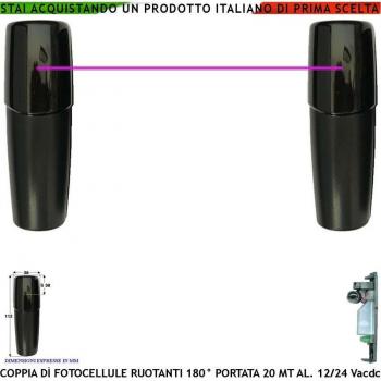 Securvera 180° Fotocellule Orizzontali TX+RX, Portata 20m, Controllo e Sicurezza Cancello Elettrico Montaggio a Parete Power Supply
