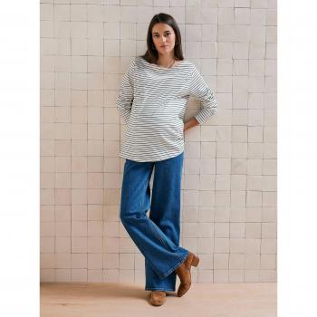 V-Back Striped Long Sleeve Maternity Tee in Green (UK6/8)