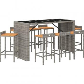 Ensemble de bar de jardin en bois acacia et résine tressée
