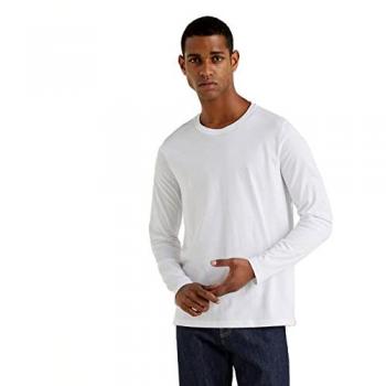 Benetton Camicia a Manica Lunga Bianco Comfort Fit 3U53J1F05