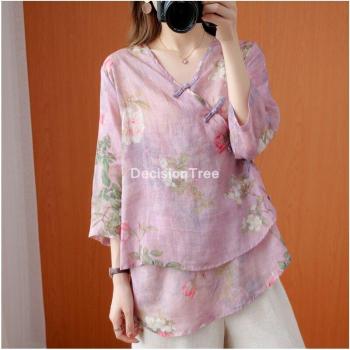 Blusa Tradicional China de Lino y Algodón para Mujeres