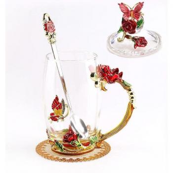 Tasse à café émaillée avec motif floral