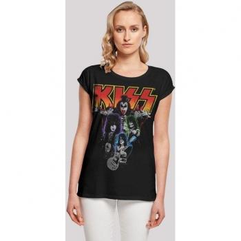 Kiss Rock Band Neon Damen T-Shirt in Schwarz