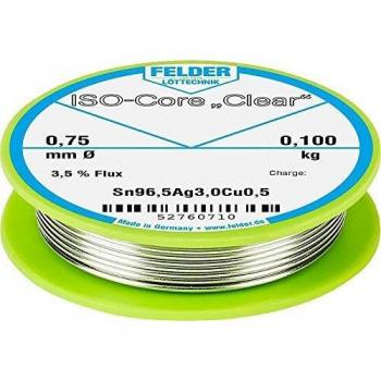 Felder ISO‑Core Clear (SAC305) Étain à souder – 100 g, calibre 0,75 mm