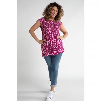 Top con Fiori e Scollo a Girocollo, Svasato, Mezze Maniche, Donna, Rosa, Taglia 48/50, Viscosa