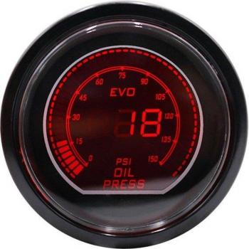 Indicador de presión de aceite 52mm EVO LCD LED rojo/azul 0-150 PSI con sensor y lente oscurecida