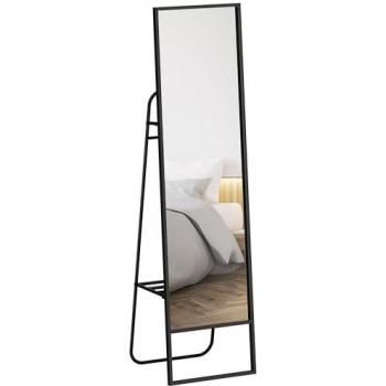 Espace miroir Homcom – Miroir sur pied avec deux crochets, 148,5 × 40 cm, finition noire
