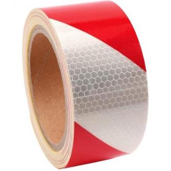 Tira adhesiva de seguridad reflectante roja/ blanca, longitud 10m, ancho 5cm
