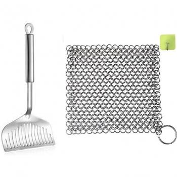 Kitchen Utensils Set: Stainless Steel Spatula & Chain Mail Scrubber
