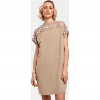 Urban Classics Ladies Lace Tee Dress in Softtaupe