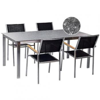 Stainless Steel 4 Seater Garden Dining Set with Granite Effect Glass Top