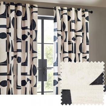 Carro Abstract Black Cotton Geometric Room Darkening Eyelet Curtains