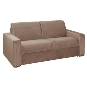 Sofa 3 places convertible velours beige – coussin mousse 16 cm