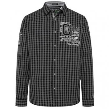 CAMP DAVID Casual Langarmhemd – Herren, schwarze Karomusterung, XXXL, 100 % Baumwolle