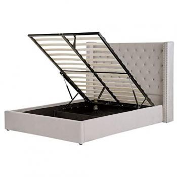 Cama con almacenaje de terciopelo gris claro 160 x 200 cm y cabecero alto Lubbon
